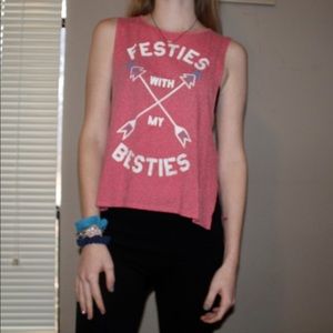 Cute Delia's High-Low Graphic Muscle Crop Tank